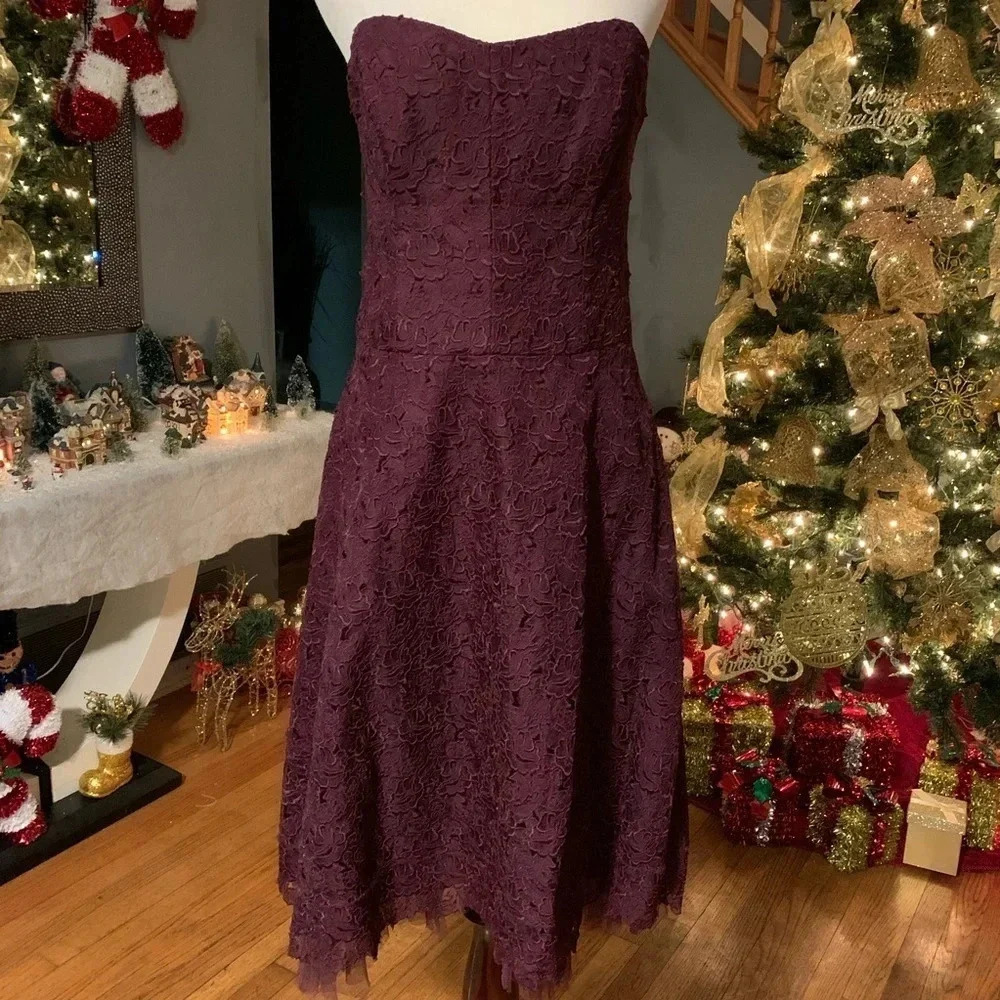 Nicole Miller 100% Silk Floral Embroidered Strapless Lined Formal Dress Sz 6